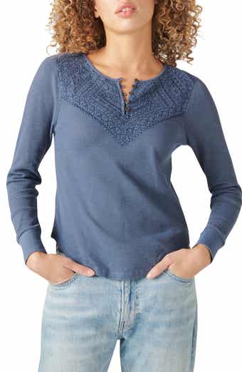 Lucky Brand Crochet Yoke Cotton Sweatshirt MSRP $109, 4C 753