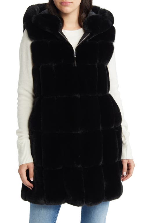 bcbg Hooded Faux Fur Vest in Black