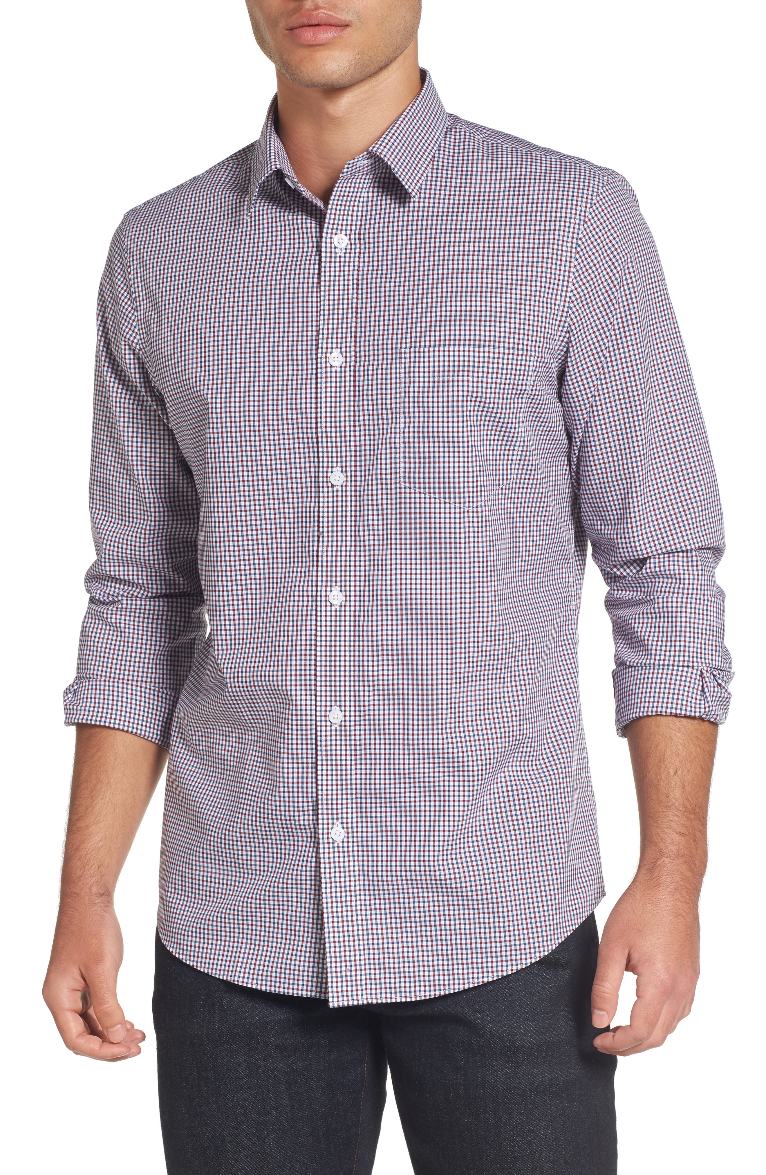 Nordstrom Men's Shop Regular Fit NonIron Gingham Check Sport Shirt