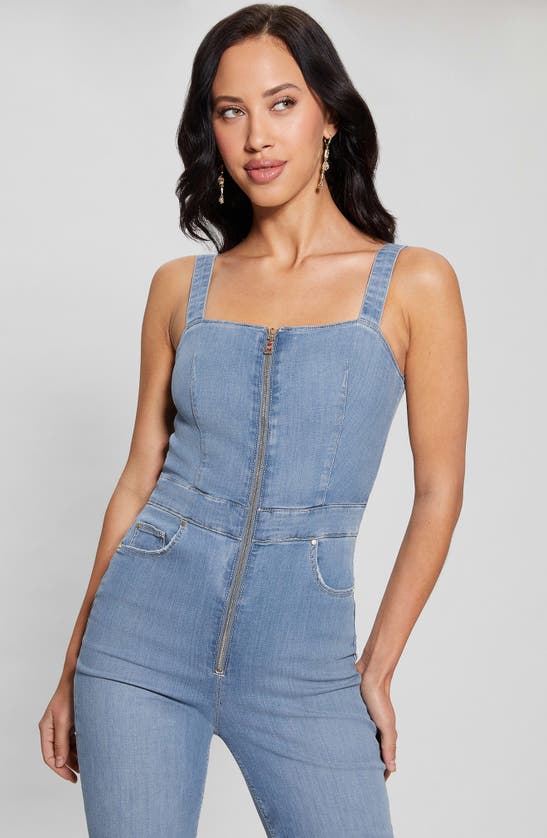 Shop Guess Mariposa Sleeveless Jumpsuit In Blue