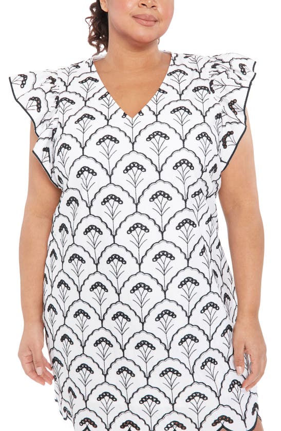 London Times Embroidered Cotton Eyelet Shift Dress In White Black