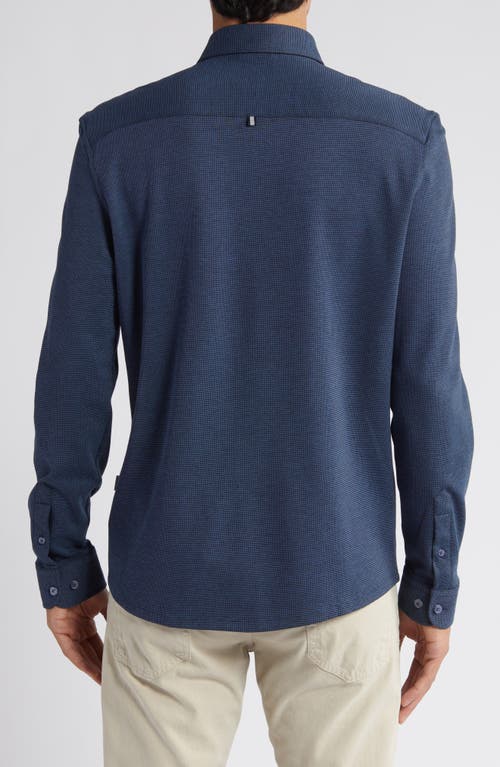 Stone Rose Solid Performance Piqué Button-up Shirt In Navy