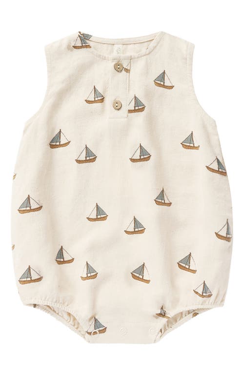 Rylee + Cru Babies'  Beau Sailboats Linen Blend Romper In Natural Sailboats