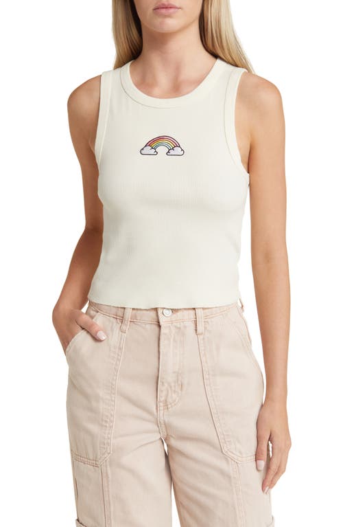 Golden Hour Embroidered Rainbow Cotton Rib Tank In Washed Marshmallow