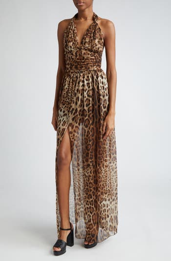 Dolce&Gabbana Leopard Print Silk Chiffon Halter Dress