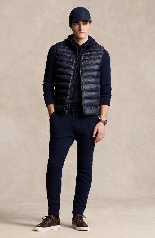 Shop Polo Ralph Lauren Waffle Knit Cashmere Hoodie In Hunter Navy