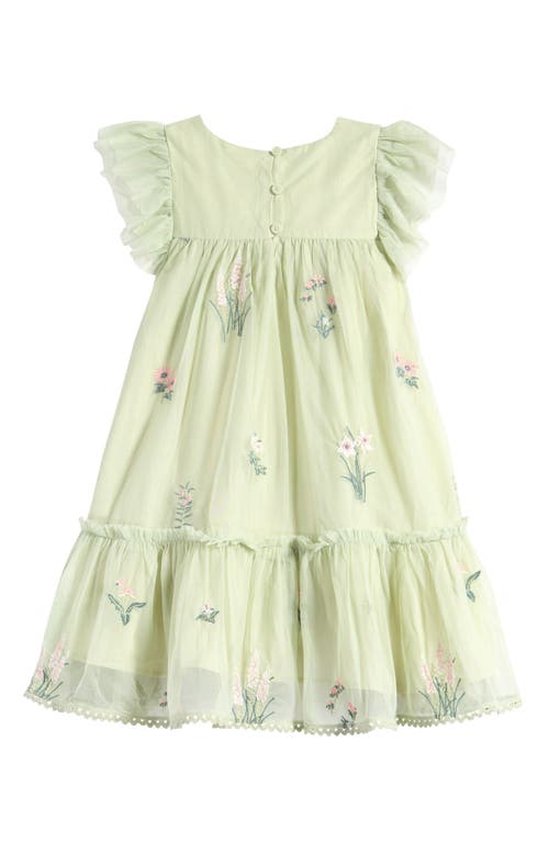 Shop Laura Ashley Kids' Floral Embroidered Ruffle Mesh Dress In Sage Green