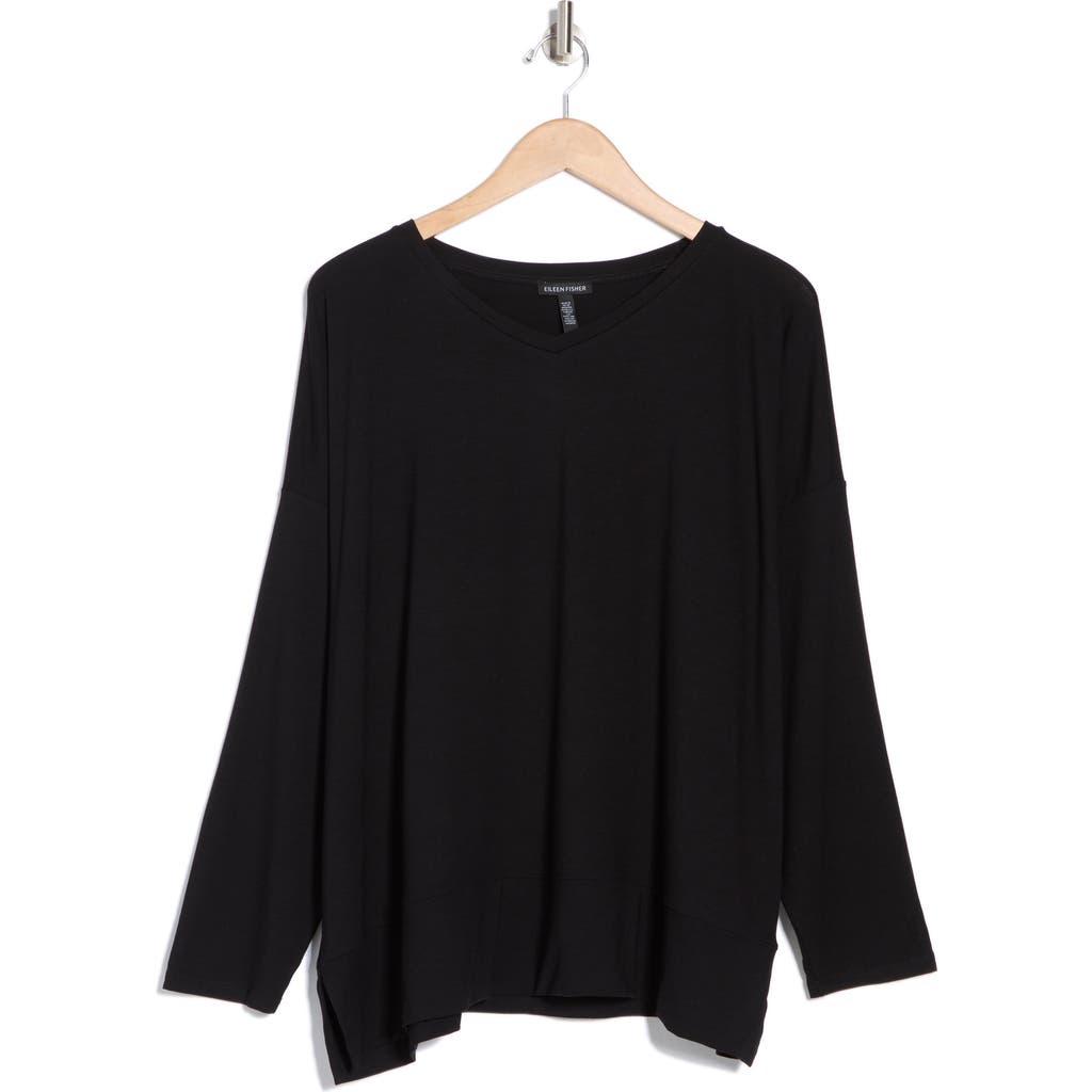Eileen Fisher Boxy V-neck Top In Black
