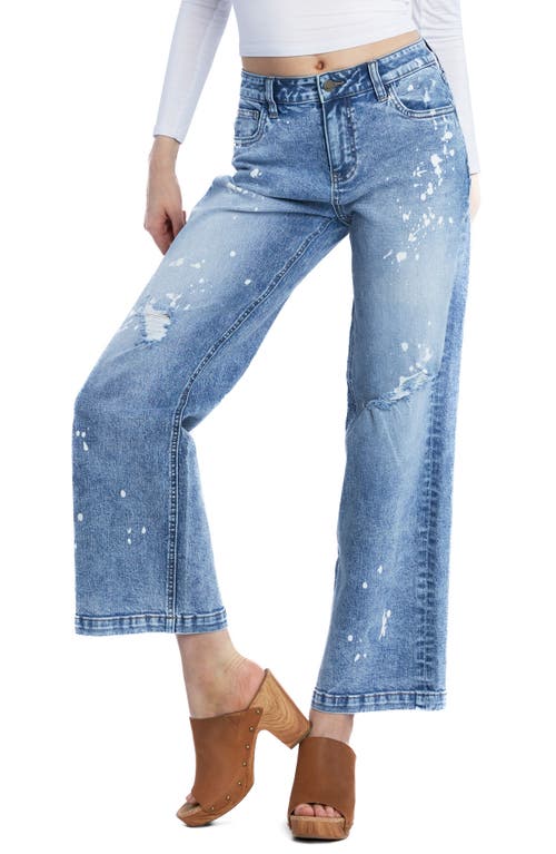Wash Lab Denim Relaxed Distressed Ankle Wide Leg Jeans In Blue
