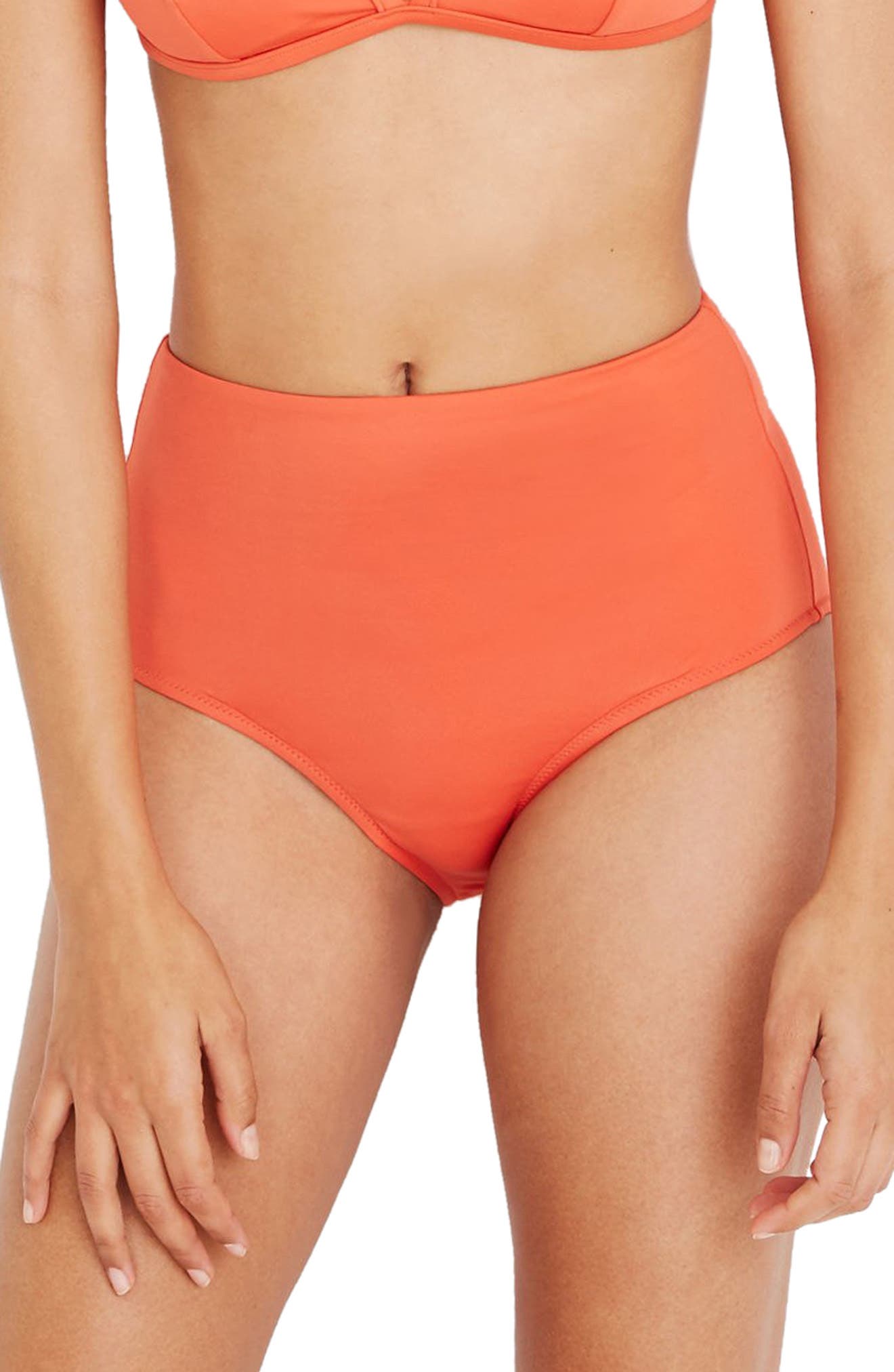 Madewell Second Wave Retro High-Wasted Bikini Bottoms, Orange