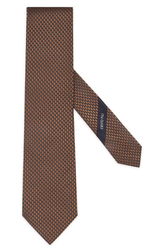 Shop Zegna Ties Cento Fili Dot Jacquard Silk Tie In Vicuna