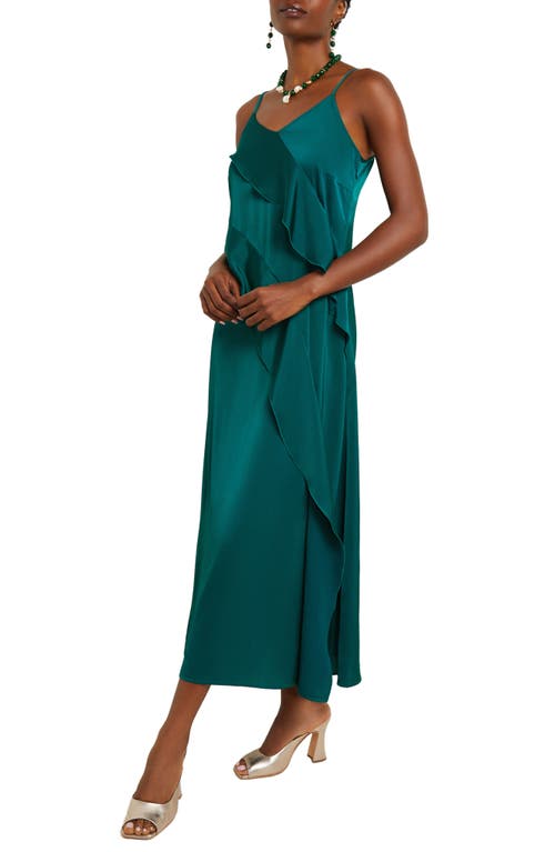 Shop Misook Ruffle Charmeuse Slipdress In Spruce