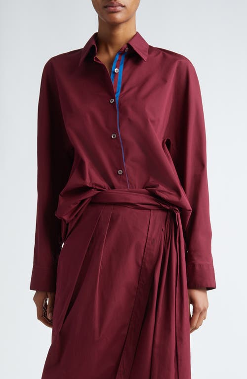 Dries Van Noten Oversize Cotton Poplin Button-Up Shirt in Bordeaux 359 at Nordstrom, Size Small