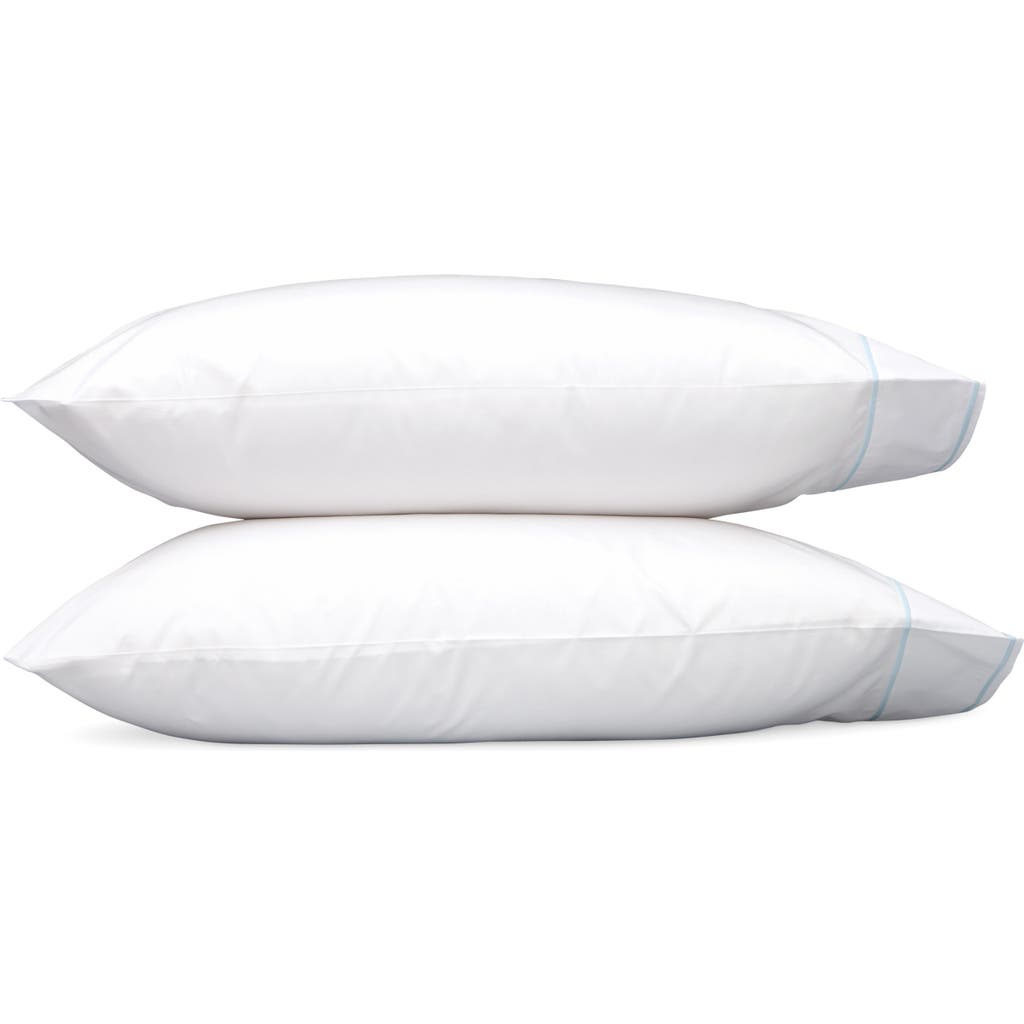 Matouk Set Of 2 Ansonia 500 Thread Count Cotton Percale Pillowcases In White/blue
