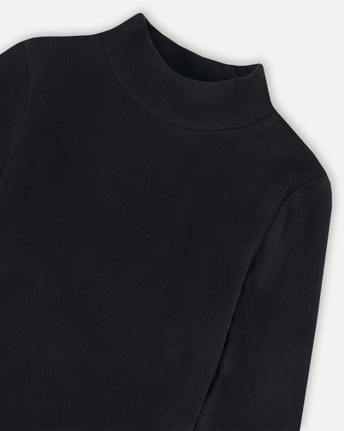 Shop Deux Par Deux Girl's Super Soft Brushed Mock Neck Top Black In Anthracite