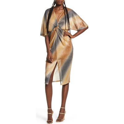 All In Favor Dolman Plisse Front Slit Dress, Metallic