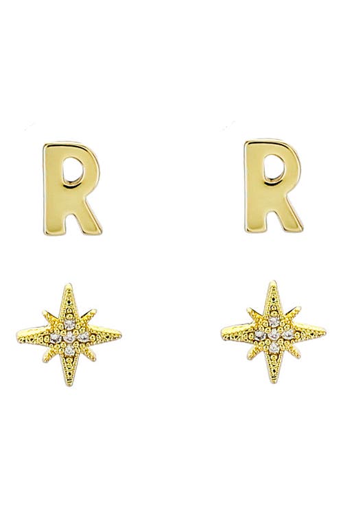 Initial Starburst Set of 2 Stud Earrings in Gold-R