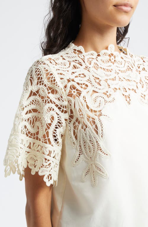 Shop Ulla Johnson Delia Lace Accent Top In Pearl