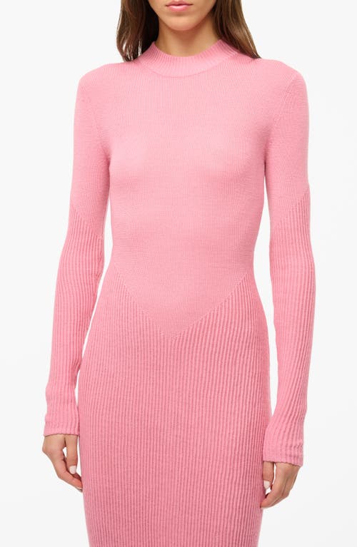 Shop Staud Ramona Long Sleeve Wool Blend Sweater Dress In Damask Pink