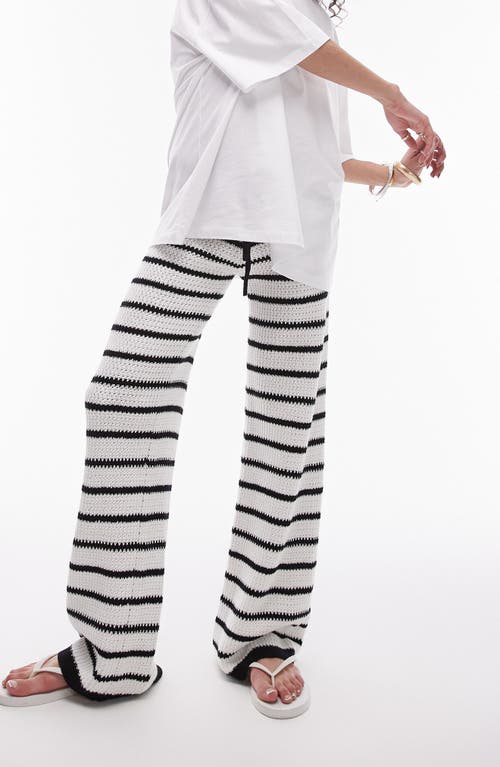 Stripe Open Stitch Knit Drawstring Pants in White Multi
