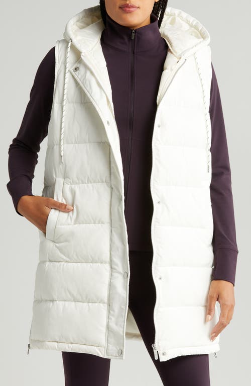 zella Long Hooded Puffer Vest in Ivory Egret at Nordstrom