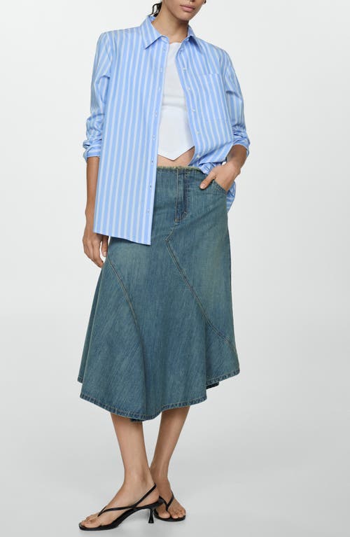 Shop Mango Stripe Cotton Button-up Shirt In Sky Blue