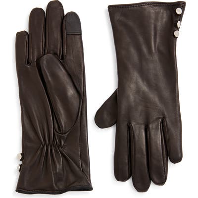 Lauren Leather Touchscreen Gloves, Brown