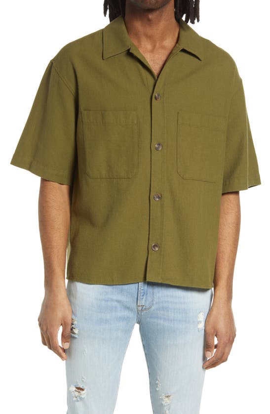 Frame Knit Short Sleeve Button-up Camp Shirt In Rifle Green