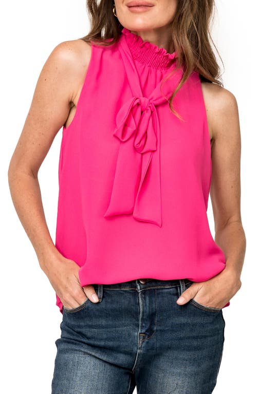 Sleeveless Smocked Neck Blouse in Hot Pink