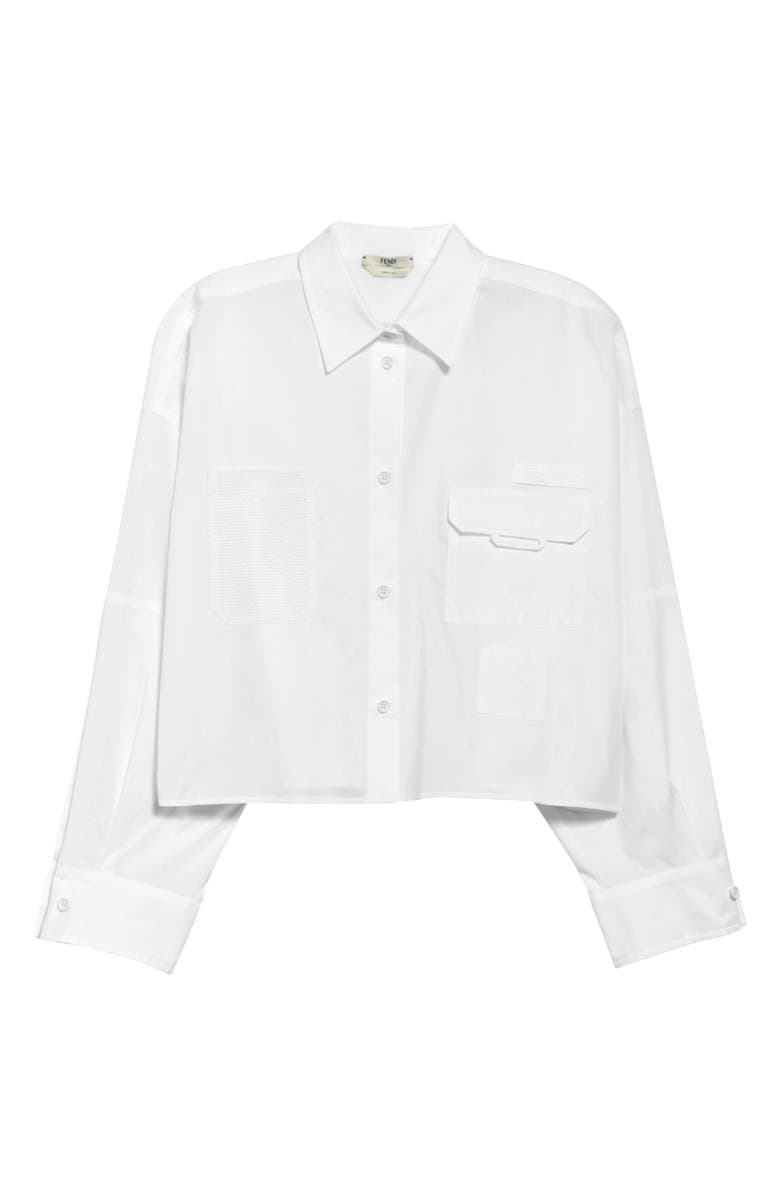 FENDI Pocket Poplin Button-Up Shirt, Main, color, WHITE