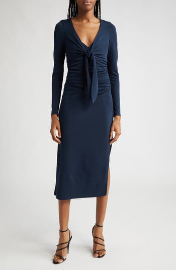 Shop Cinq À Sept Brenna Long Sleeve Dress In Peacock Blue