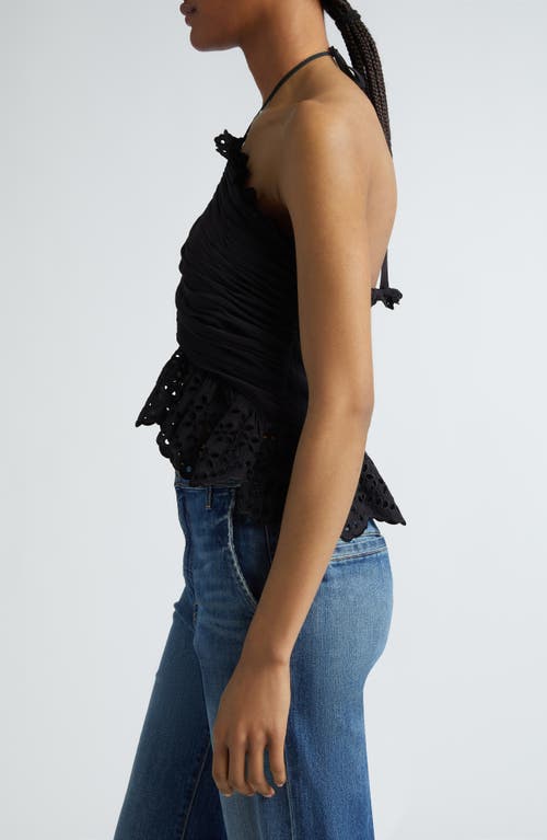 Shop Ramy Brook Michelle Eyelet Peplum Halter Top In Black
