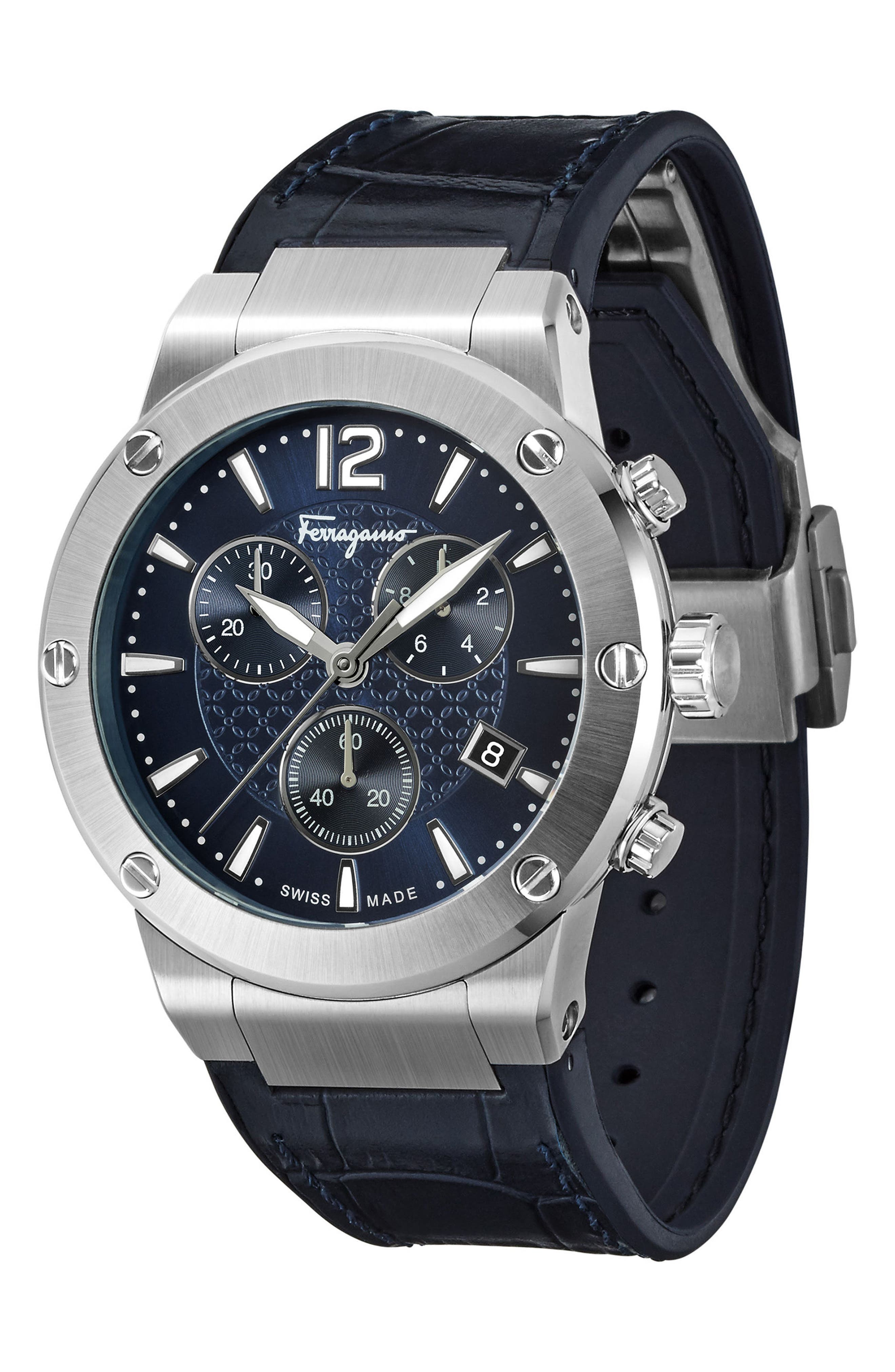 Salvatore Ferragamo F80 Chronograph Leather Strap Watch, 44mm Nordstrom