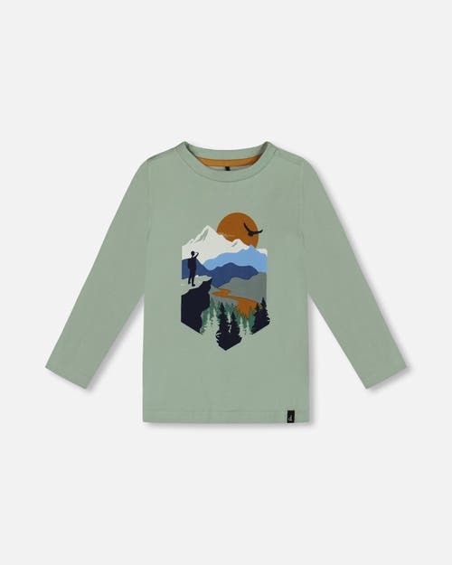 Shop Deux Par Deux Boy's T-shirt With Print Sage In Jadeite