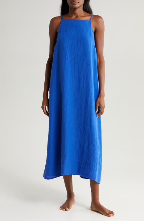 Shop Desmond & Dempsey Print Square Neck Nightgown In Plain Linen Lazuli