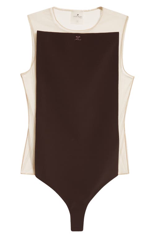 Shop Courrèges Frame Illusion Bodysuit In Sand/chocolate