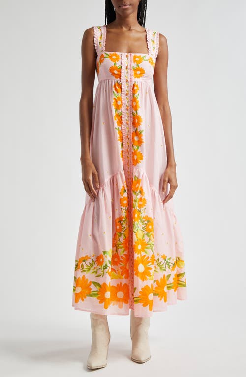 FARM Rio Papaya Salad Tie Back Button Front Sundress Pink at Nordstrom,