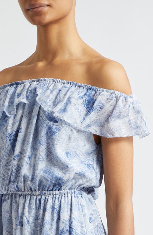 L Agence Leonie Silk Off-the-shoulder Dress In Blue Multi Denim Print