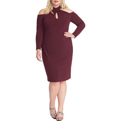 Plus Size Rachel Rachel Roy Simone Long Sleeve Cold Shoulder Jersey Dress, Burgundy