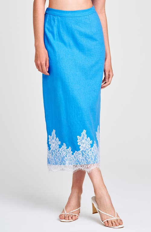 WAYF Pippa Lace Detail Linen Blend Skirt Blue at Nordstrom,