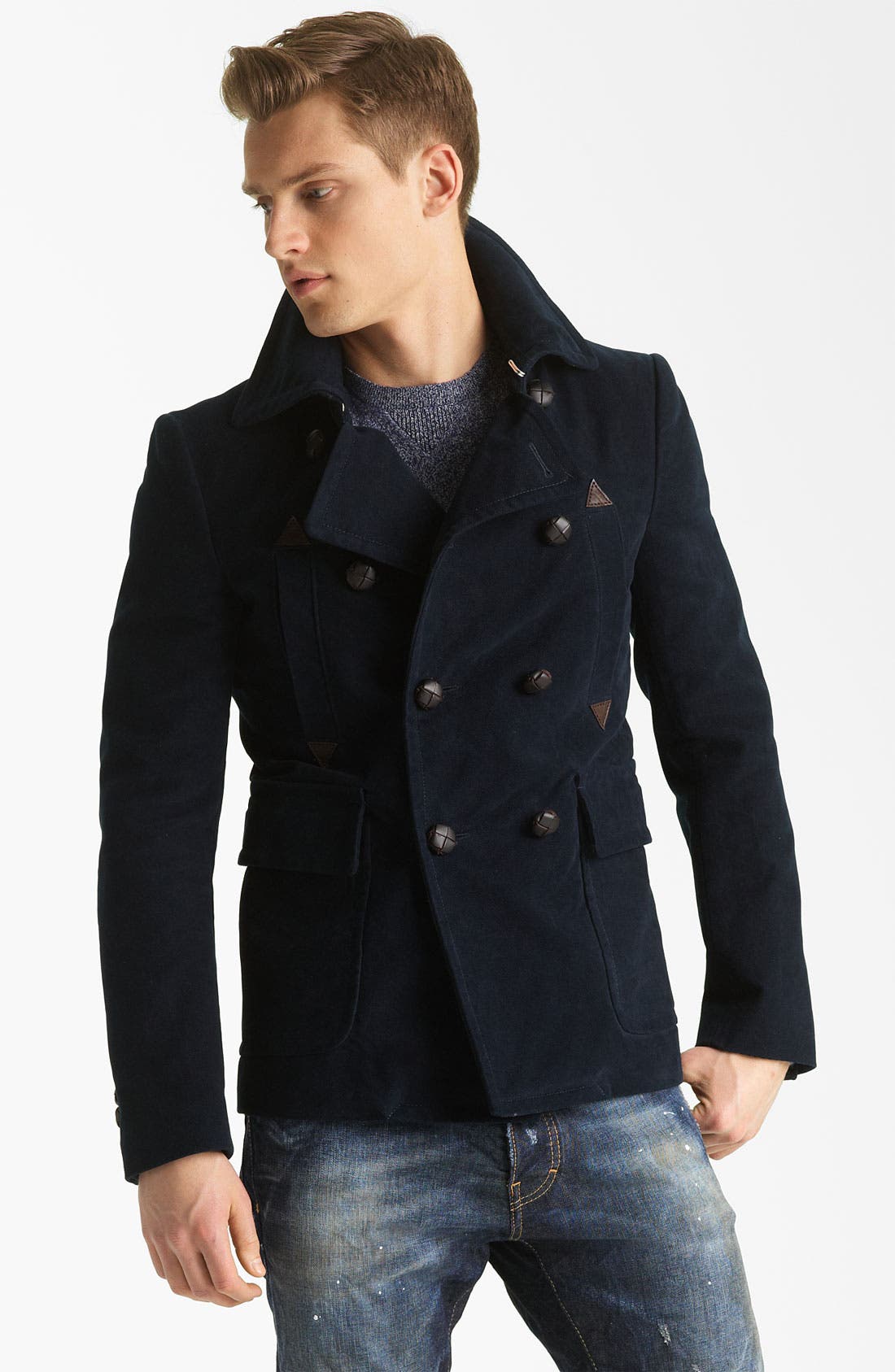 pea coat and jeans