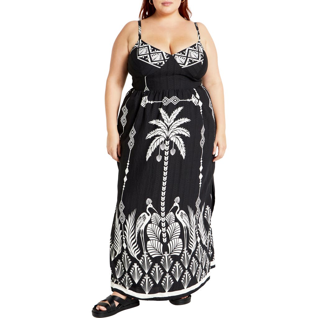 City Chic Jez Border Print Maxi Sundress In Empress Border