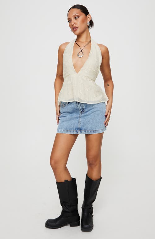 Princess Polly Sosna Embroidered Open Back Halter Top In Medium Beige