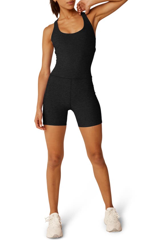 Shop Beyond Yoga Space Dye Bike Romper In Darkest Night