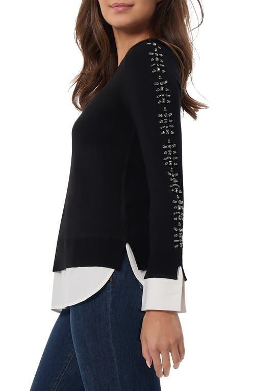 Shop Jones New York Rhinestone Sleeve Detail Layered Sweater In Jones Black Combo