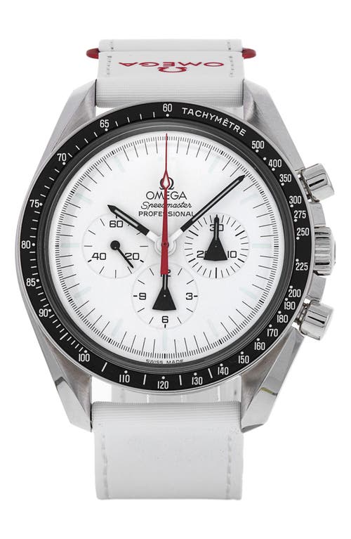 Watchfinder & Co. Omega Preowned Speedmaster Moonwatch Chronograph Fabric Strap Watch, 42mm in White at Nordstrom