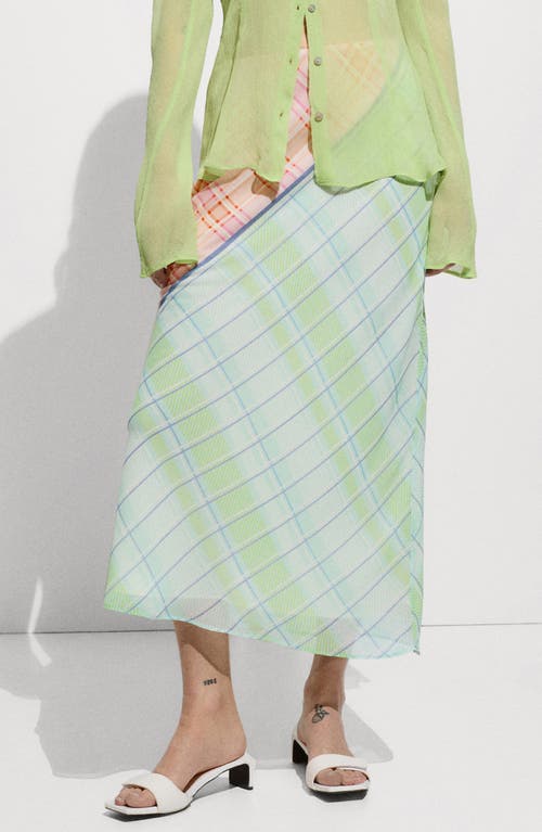 Shop Mango Plaid Pull-on Midi Skirt In Green/pink Plaid