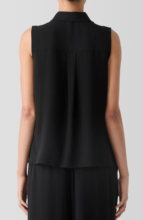 Shop Eileen Fisher Classic Collar Sleeveless Silk Button-up Shirt In Black