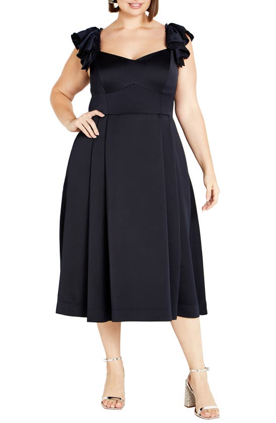 City Chic Roselyn Ruffle Sleeve Dress In Navy