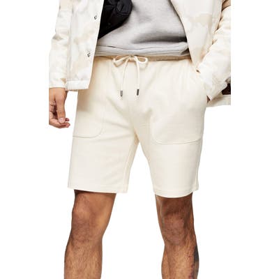 Topman Classic Fit Cotton Twill Shorts, Ivory
